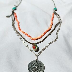 Love Heals - Layered Silver and Coral Necklace